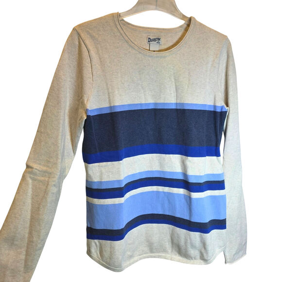 Duluth Trading Co. Shiftless Crewneck Sweater Womens Sz Medium Blue Colorblock - Picture 2 of 12